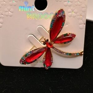 Colorful Red Dragonfly Brooch